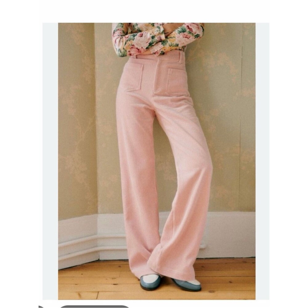 Sezane The 70’s Pink Corduroy High Waisted Wide Leg Trousers Pants Sz 36/US S